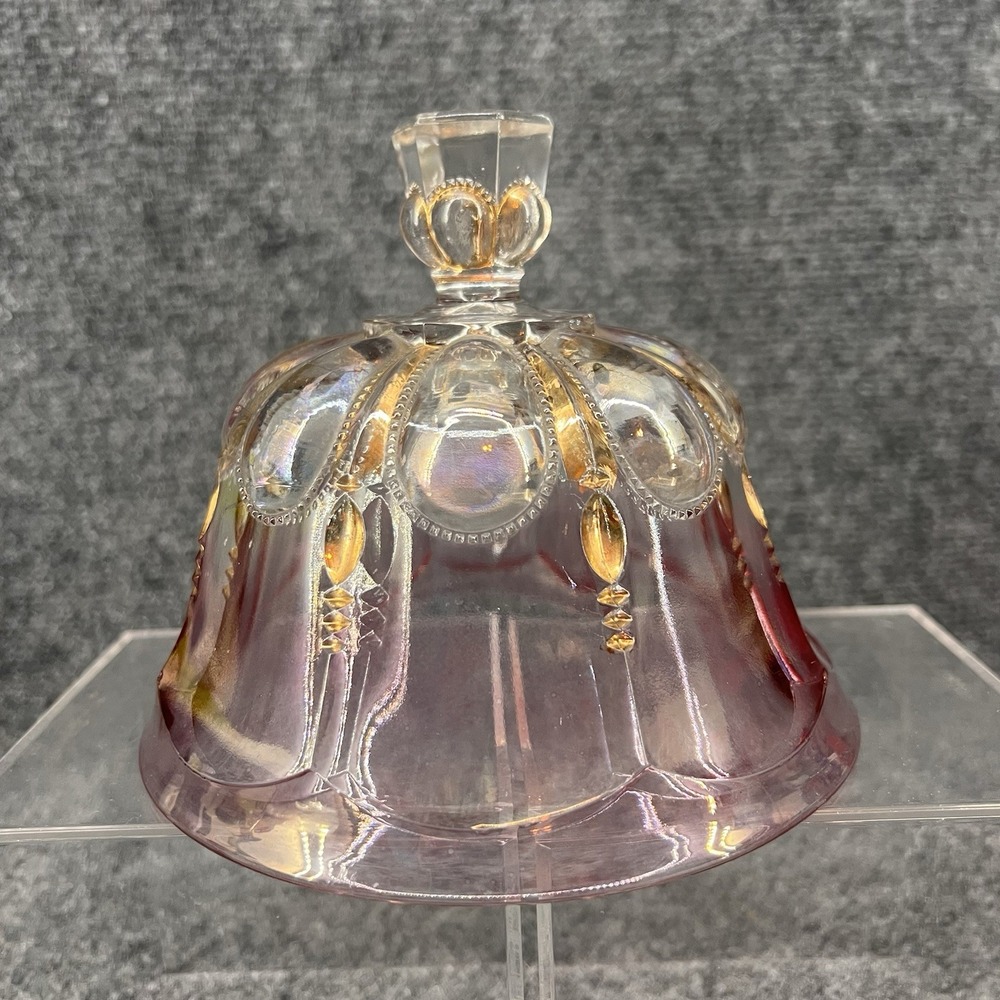 US Glass Michigan Rose Flash Maidens Blush Butter Dish Lid W/Gold Trim 1902c.